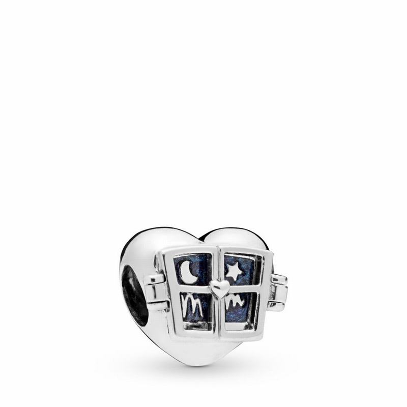 Pandora Window Heart Charm Ireland - Sterling Silver/Enamel/Blue - 837164EWF